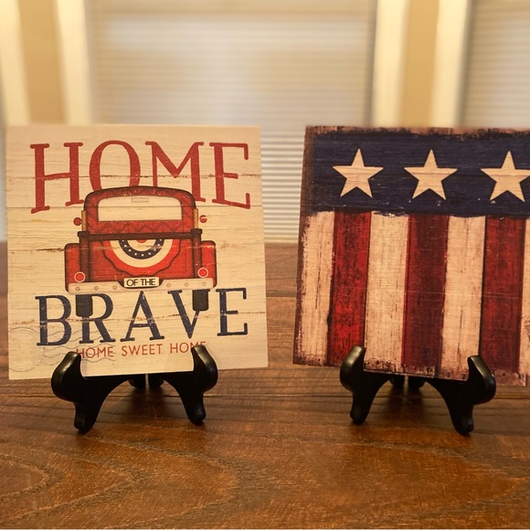 Home Of The Brave Wood Wall Sign & Vintage Style American Flag Wood Wall Sign - Picture 2 of 16